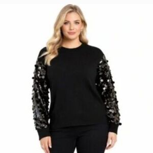 Vince Camuto Women's Sweater with Sequin Sleeves